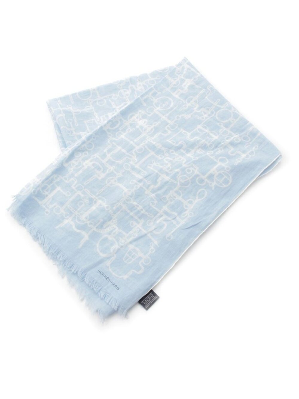 Hermes Cotton Collection Equestre Shawl Scarf Light Blue